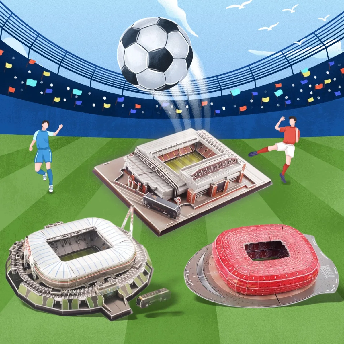 Miniatuur voetbalveld 3D DIY-puzzel Wereldberoemde stadionmodellen Voetbalspel Randapparatuur Speelgoed Fans Verjaardag Speelgoed Geschenken