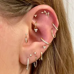 Conch Rook Helix Tragus Lobe Chain Hoop Earrings Zircon Cartilage Stainless Steel Stud Earring Piercing Jewelry