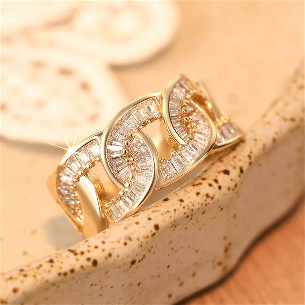 الفاخرة الإناث الذهب الأصفر اللون الأبيض الزركون حجر مجوهرات الزفاف وعد الحب خواتم الخطبة للنساء #4