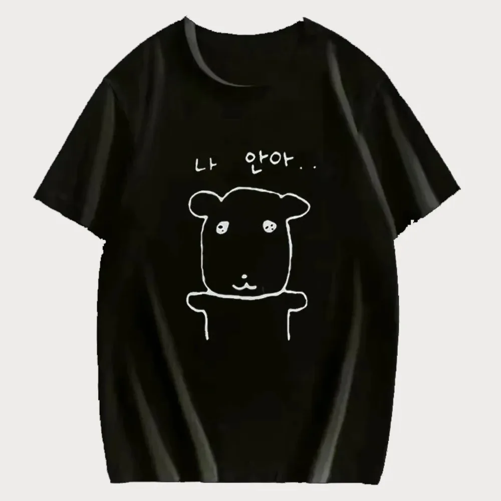 Niedliches T-Shirt mit einfacher Linienzeichnung von Hund und Katze für Damen, weiches O-Neck-Shirt, Alltags-Paar-Top, modische Harajuku Kawaii Y2K Kleidung – Detail 8