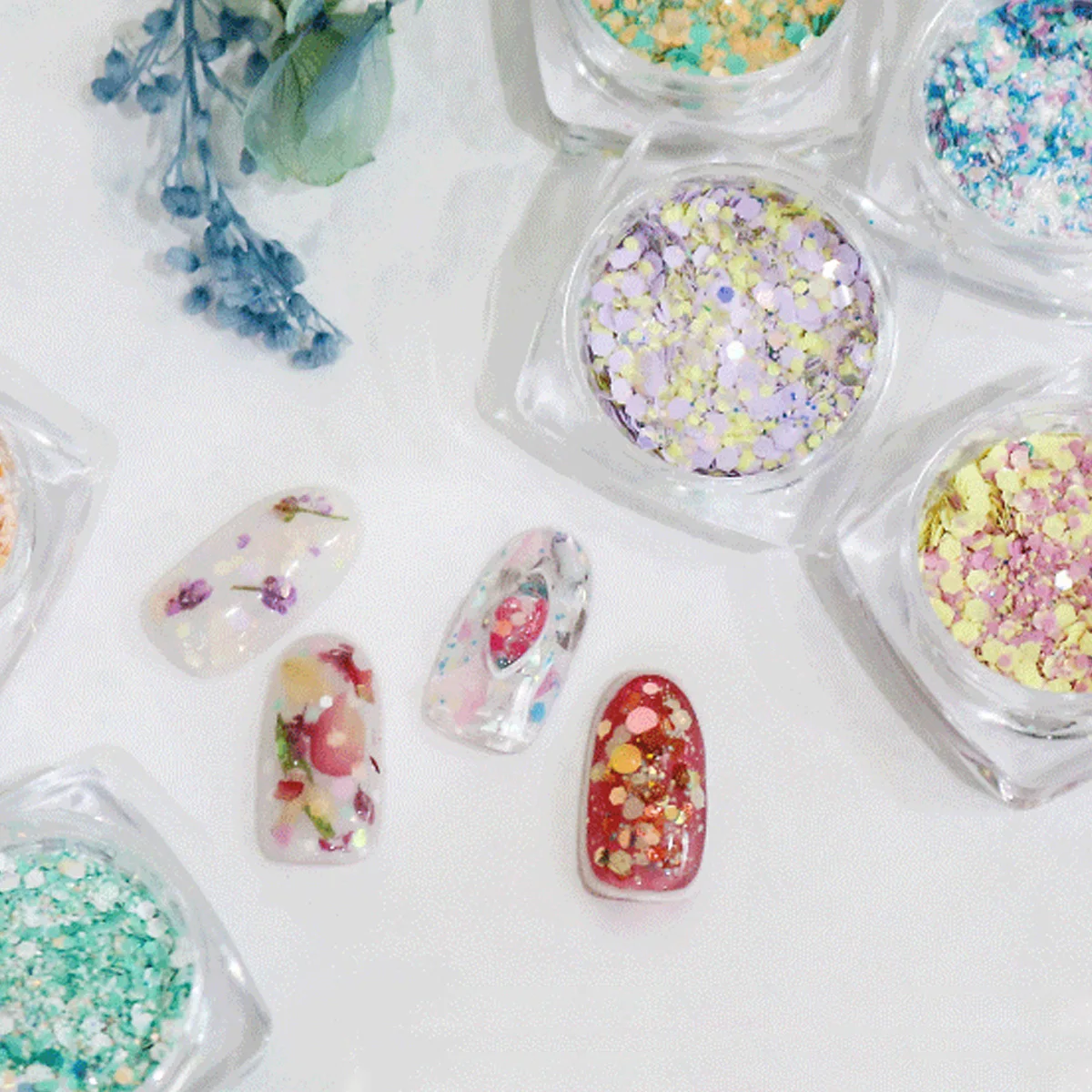 12 Bottles Nail Sequin Stickers Star Moon Nail Art Decals Chic Creative Designs for Birthday Holiday Party Women Girls