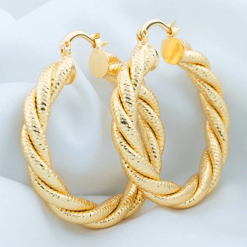 Big Hoop Earring for Women 50/40 mm Gold Color Twisted Earrings  Daily Wear Round TextureTrendy Waterproof Jewelry Accessories