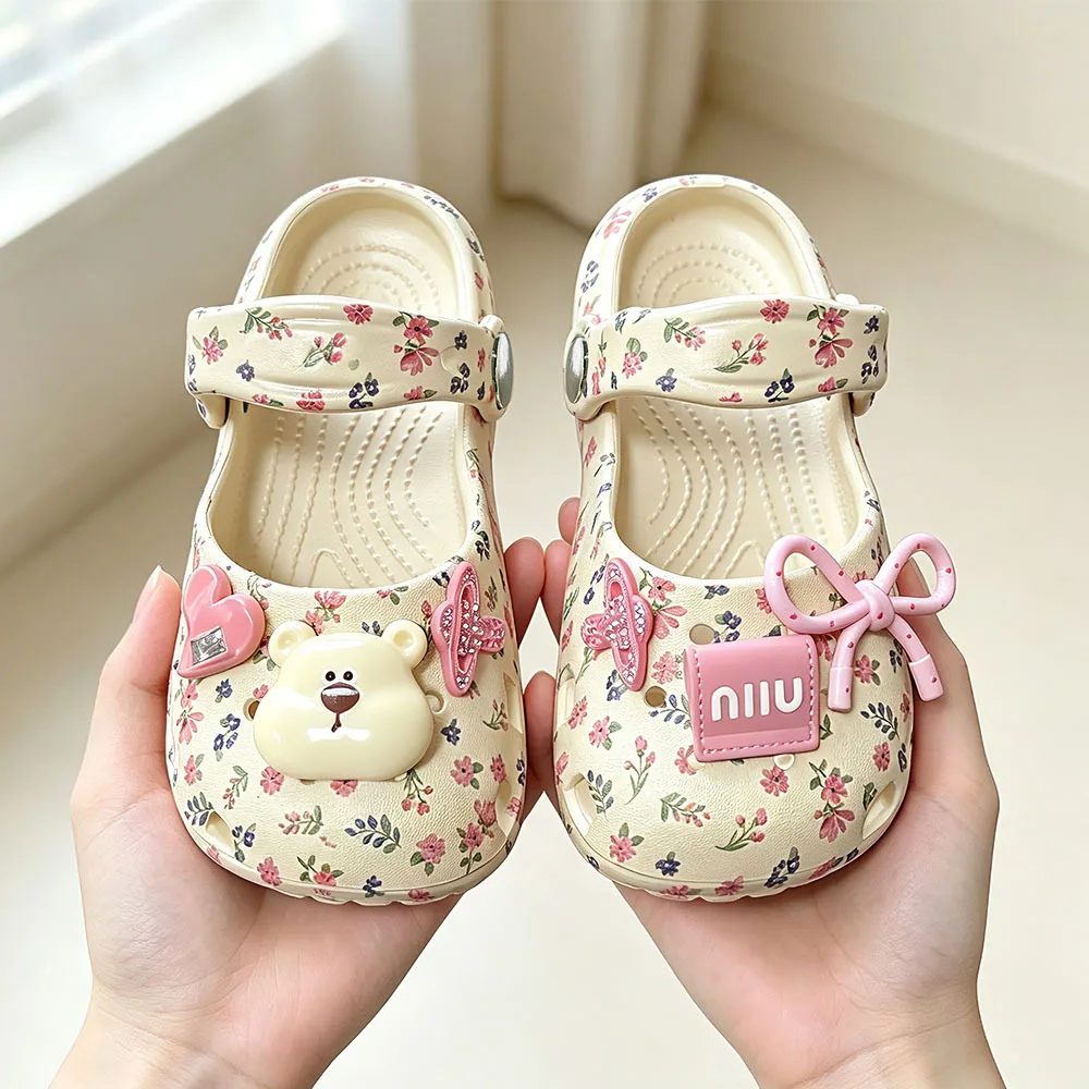 2026 Kinder Mädchen Ballett Mary Jane Clogs Silber Niedliche Bären-Charms Verstellbarer Riemen Rutschfeste Sommer Strand Outdoor Sandalen – Detail 6