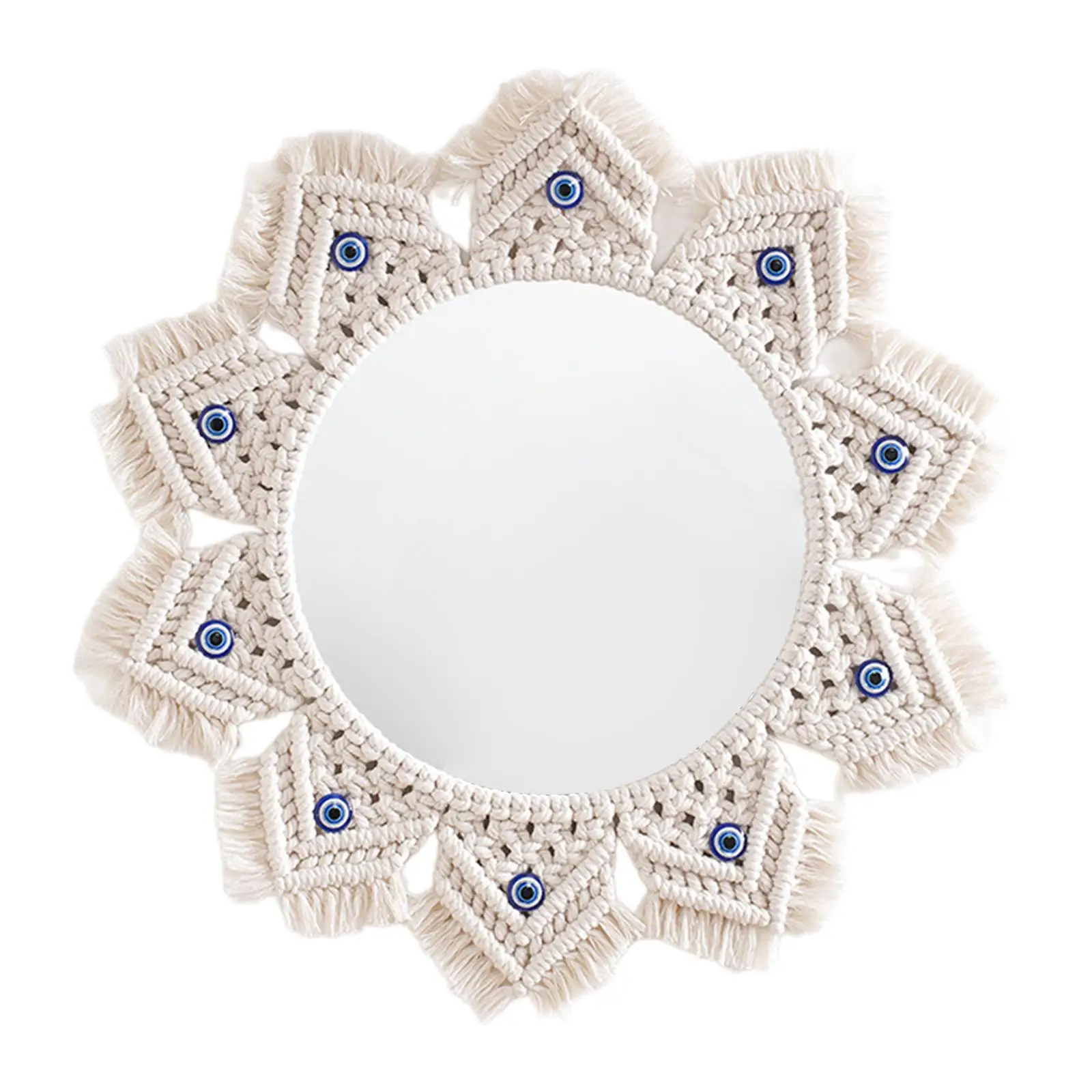 Macrame Mirror Housewarming Gift Pendant Ornament Macrame Fringe Decorative Mirror for Hallway Bedroom Dormitory Home Gallery