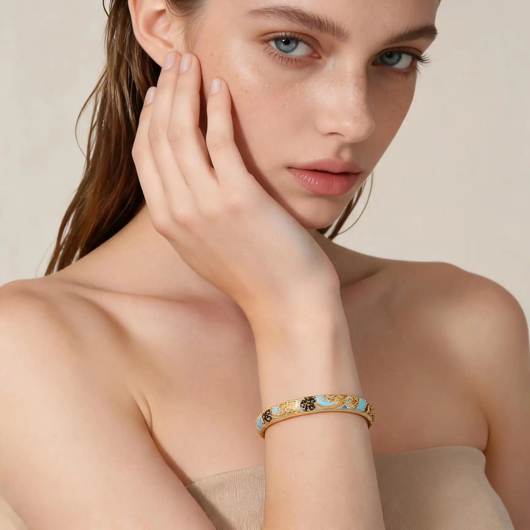 KDE Trendy Enamel Flower Bangle, Elegant Painted Cuff Bracelet with Clasp, Dubai Girl Present, Fashion Women's Wrist Jewelry#024