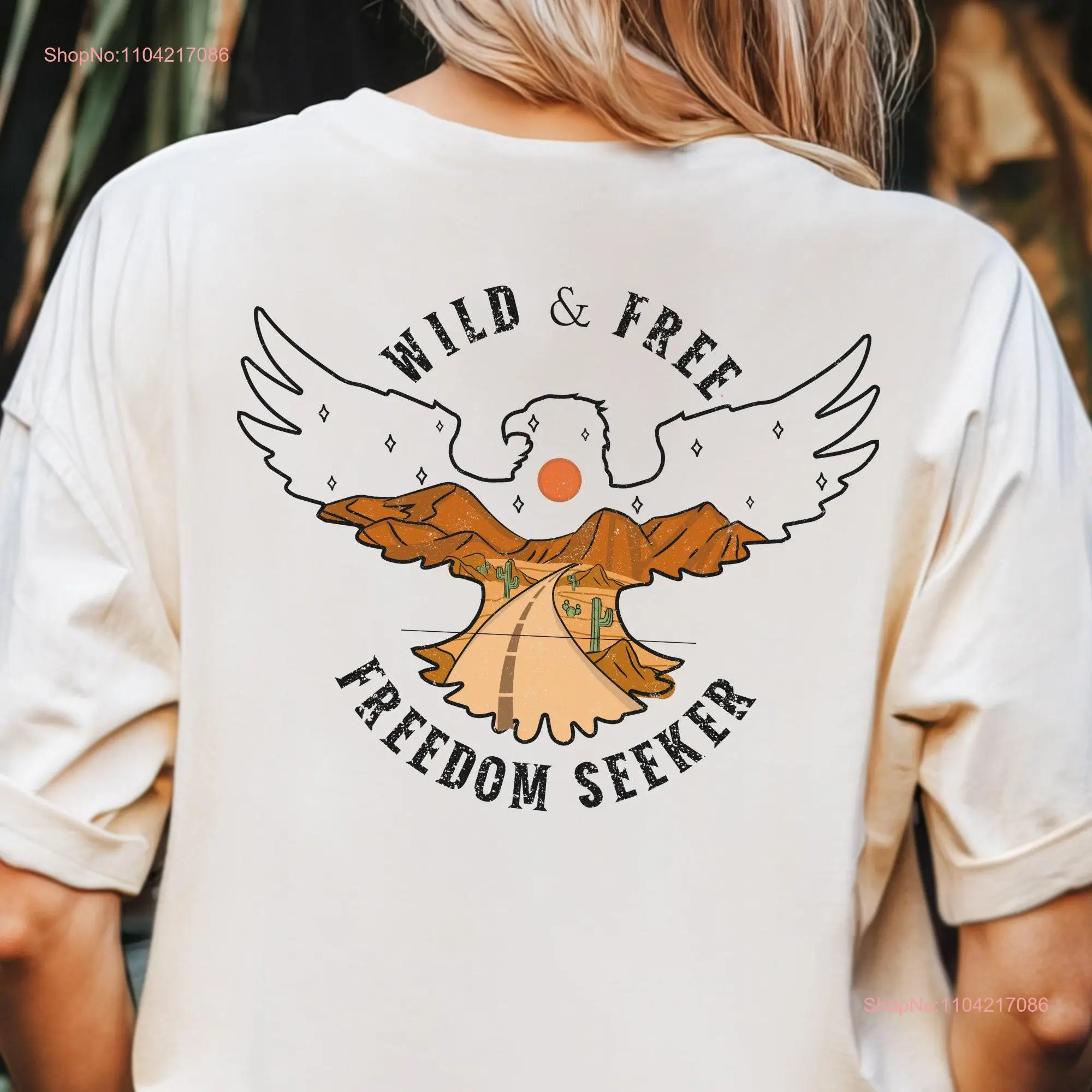 Camiseta Wild Free Freedom Seeker Eagle Western Vibes West Desert Dreaming Wanderlust Cowboy Cowgirl mangas largas o cortas