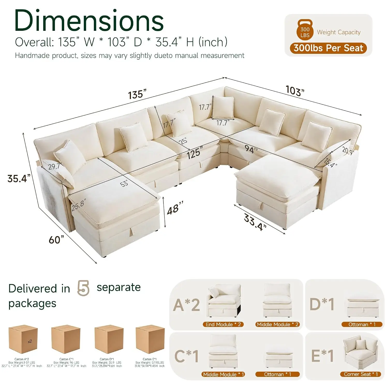 Modular Sofa with Storage, 135