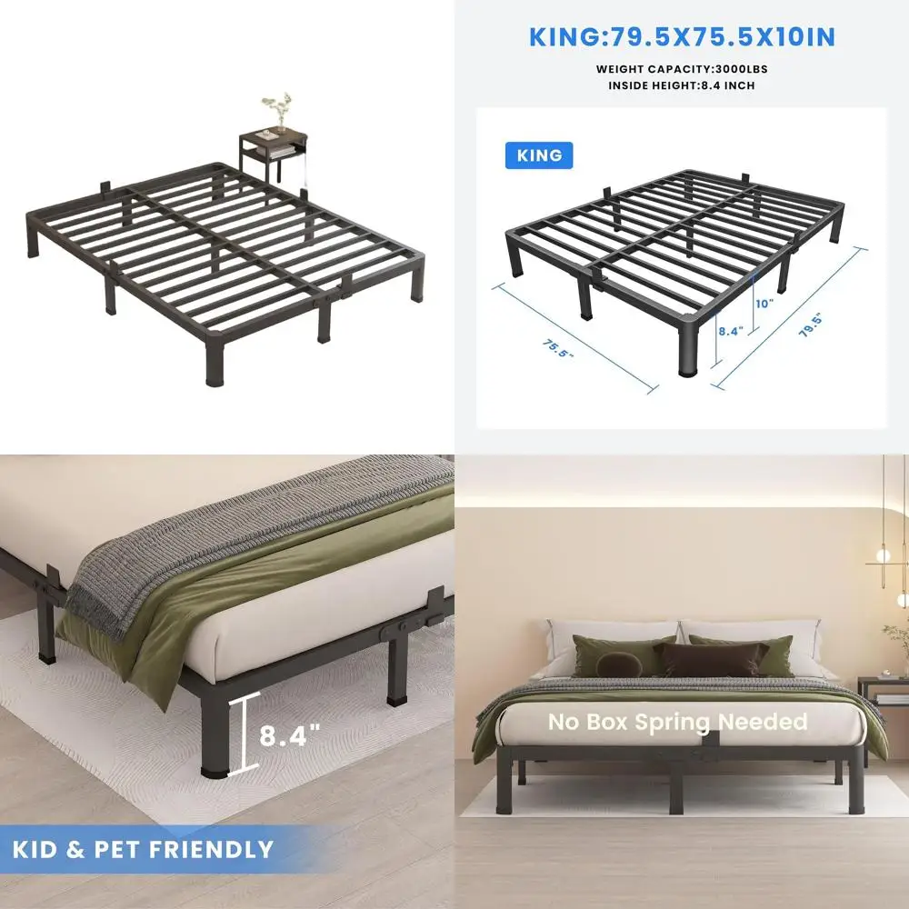 10 Inch Metal Platform Bed Frame with Round Corner Legs, 3000 LBS Capacity, Heavy Duty Steel Slats, Noiseless, No Box Spring Nee