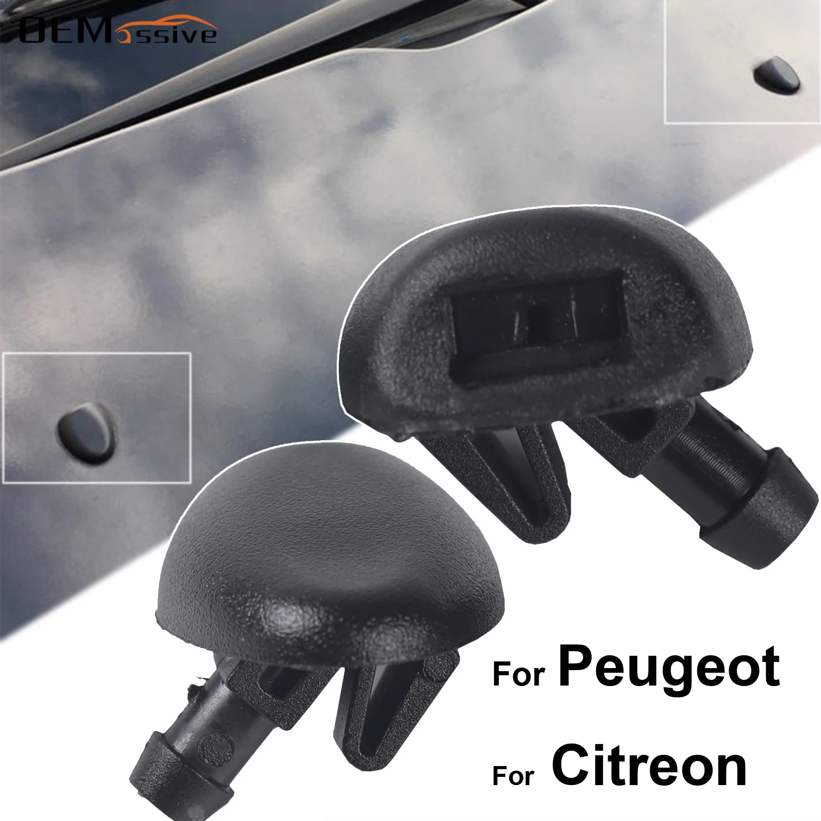 Xukey Pair Front Windshield Wiper Water Washer Jet Nozzle Hood Sprayer For Peugeot 206 407 Citroen C2 C5 6438W2 6438Z1 6438AV