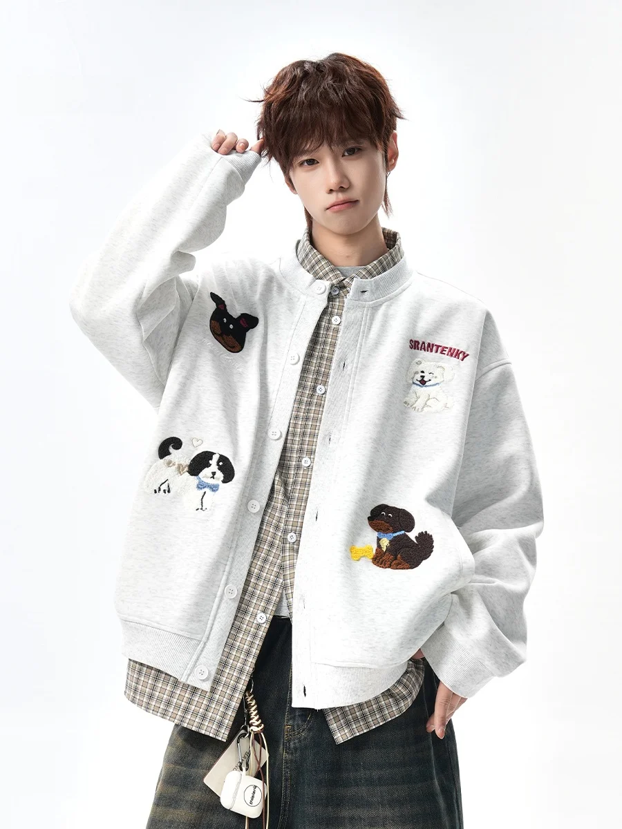 

Мужская весенне-осенняя свободная повседневная бейсбольная куртка с вышивкой в американском стиле, с мультяшным рисунком собаки, модная городская молодежная одежда