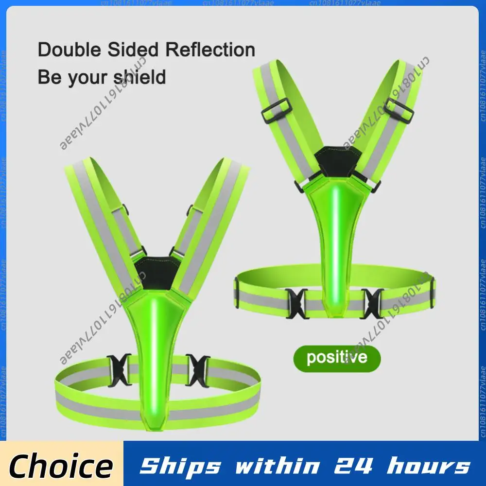 

LED Reflective Vest Adjustable Glowing Reflector Straps Warning Lights for Children Adults Night Running Cycling Riding Vest