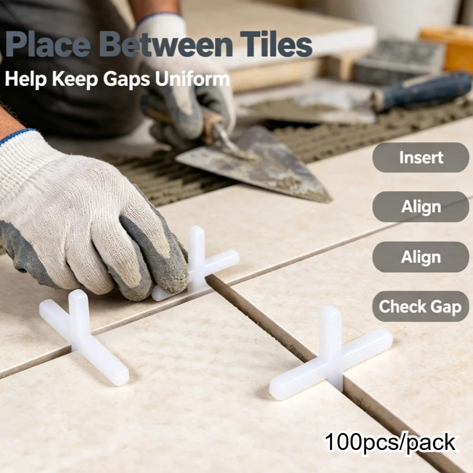 100pcs 2MM Ceramic Tile Spacer Cross Plastic Leveling System Reusable Construction Tools for Tile Installation Plumber Supplies