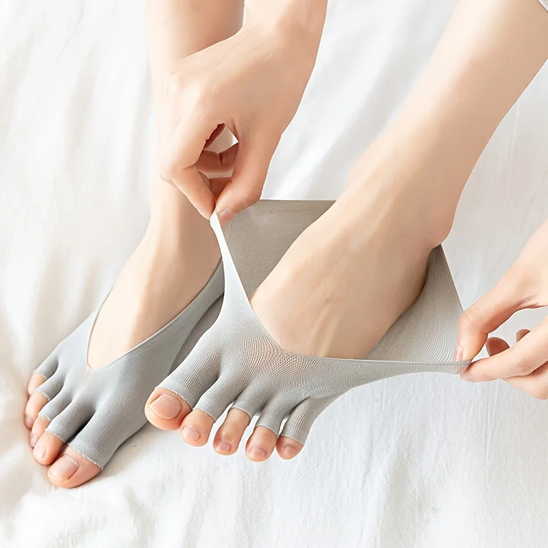 Unsichtbare Damen-Bootsocken, Offene Fünf-Zehen-Socken, Dünne Unsichtbare Socken für den Sommer, Silikon-Antirutsch, Yoga-Socken – Detail 2