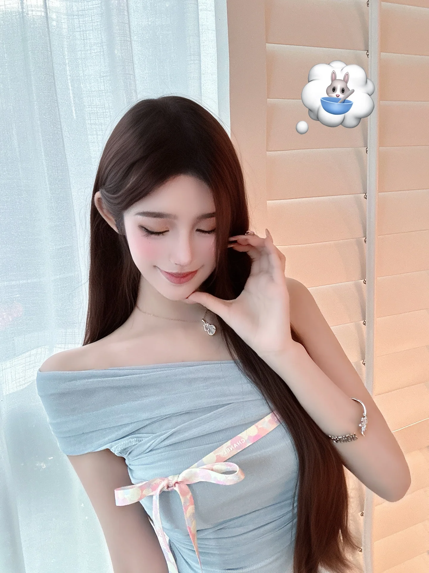 

Женская модная сетчатая блузка Luna 410 New Pure Desire Slim Fit с лентами и асимметричным вырезом на плече