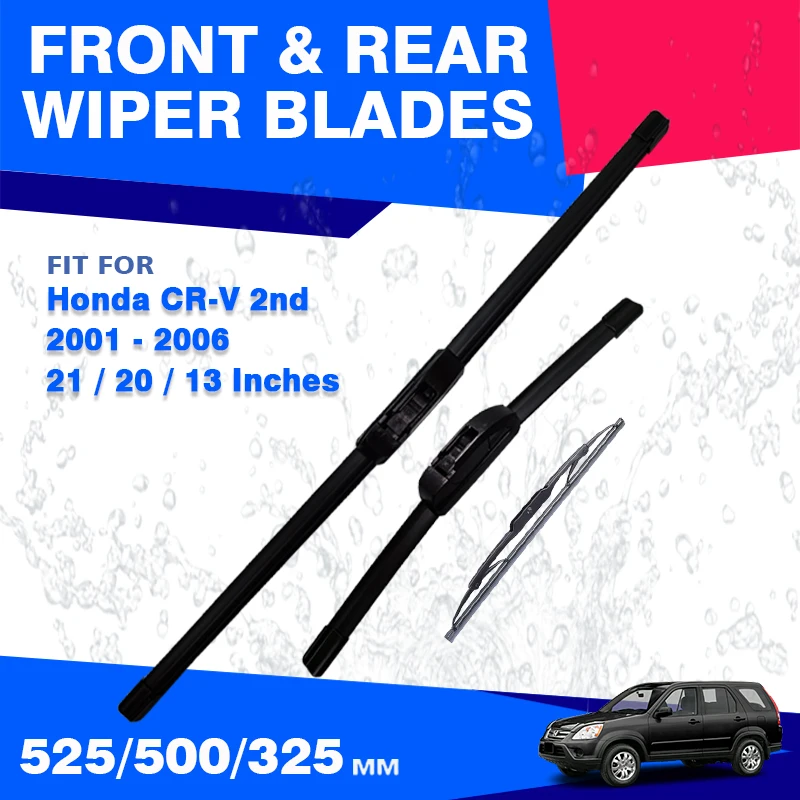 For Honda CR-V 2nd Gen RD2 Silicone 2001 - 2006 CR V CRV Front Rear Wiper Blades Windshield Windscreen Window Accessories Refill