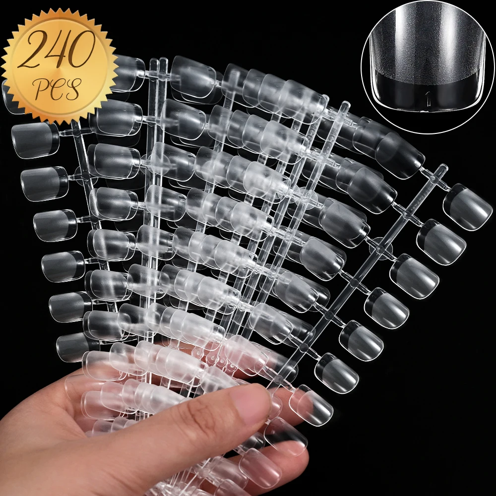 240pcs Transparent Matte Press On Nail Tips Soft Short Square False Nails Full Cover Oval Almond Sculpted Fake Nail Extension