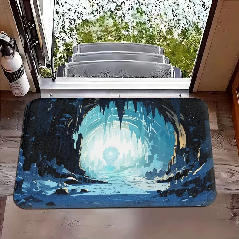 VIKAMA Ice and Snow Cave Secret Realm Door Mat, Non-Slip Entrance Rug for Foyer & Bathroom, Mystical Winter Home Decor