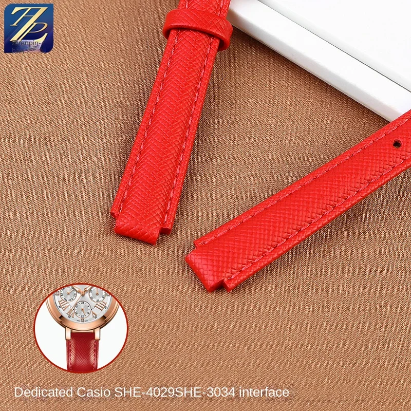 Cowhide strap substitute Casio watch for women SHEEN series SHE-3034GL/SHE-4029PG genuine leather watch strap accessories