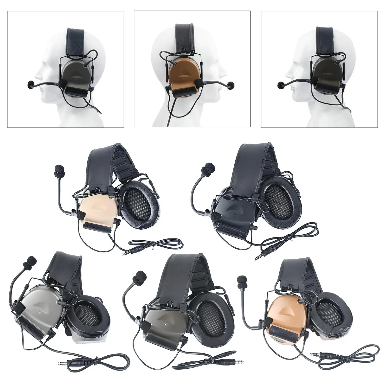 

Durable Tactical Headset Hunting Headphone Communication No Noise Cancellation Function for PTT