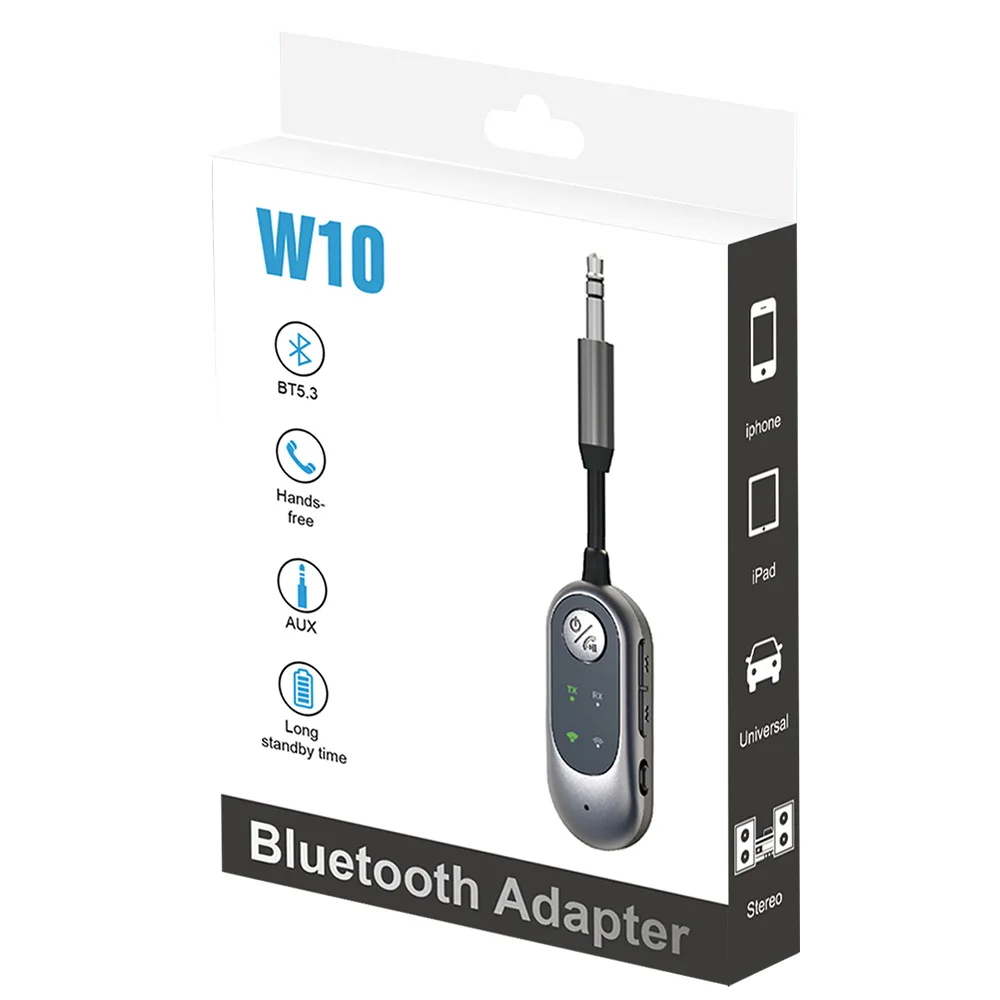 

W10 Bluetooth 5.3 Audio 2 in 1 Transmitter Receiver 3.5MM AUX Hifi Stereo Music Wireless Adapter With Mic For Car Airplane TV PC