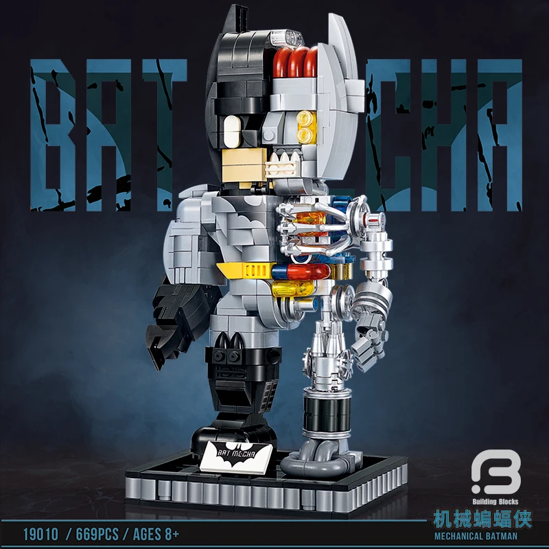 669pcs DECOOL Superhero Half Perspective Mecha Building Blocks Movie Bat Mech Model High-Tech Bricks Toys For Boys Gifts