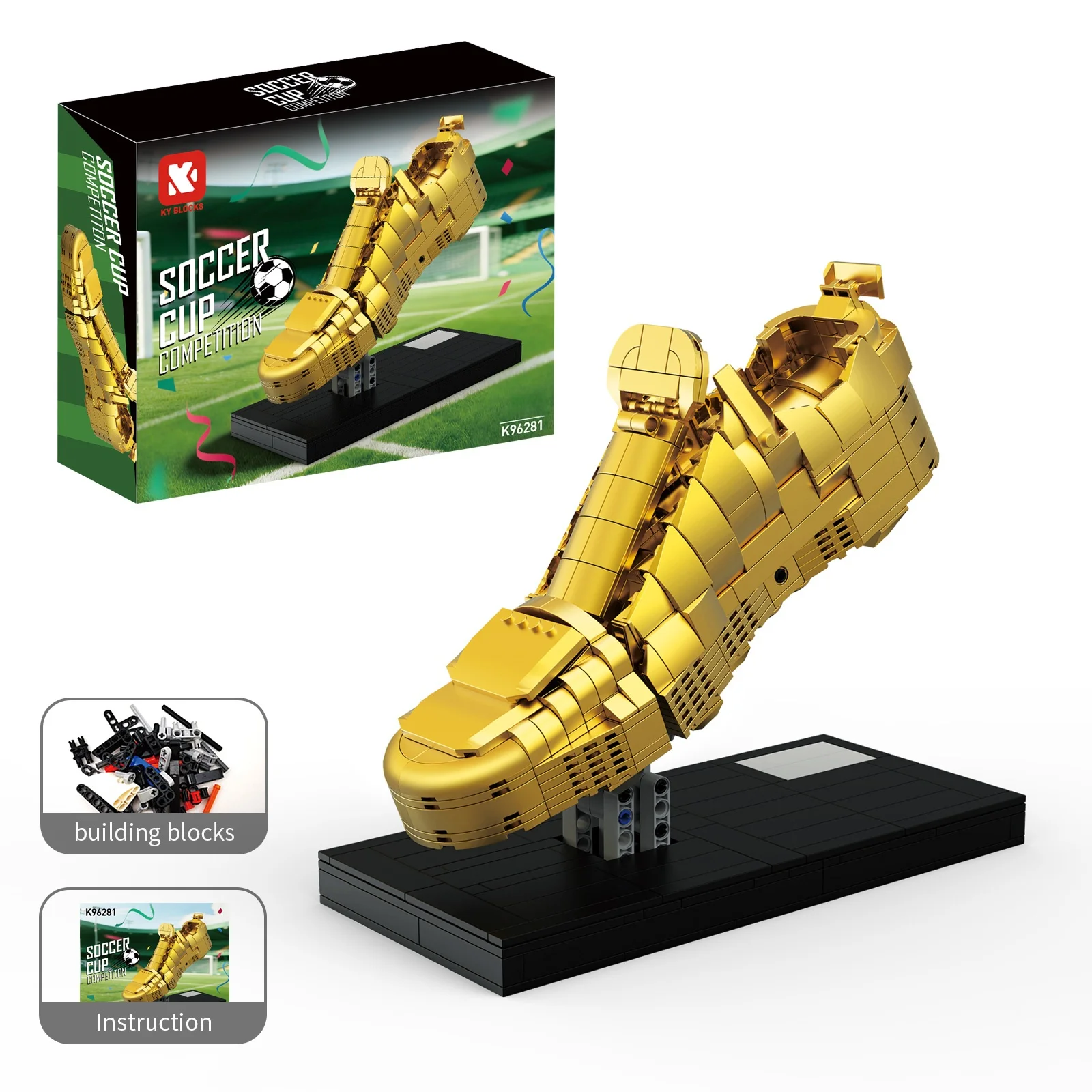 Golden Boot Bouwstenen Assemblageset, Voetbalschoen Modelbouwset voor Fans & Verzamelaars MOC Model Speelgoed voor Kinderen & Volwassenen Cadeaus