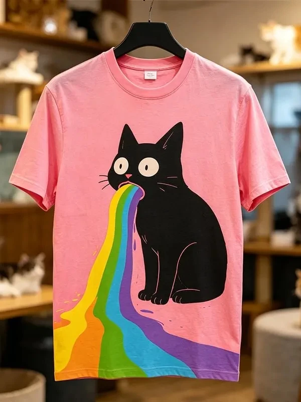 Popular Samurai Cat Graphic Men's T-shirt Funny 3D Animal Cat Print Casual Short Sleeve t Shirts Personality Top Summer Clothing