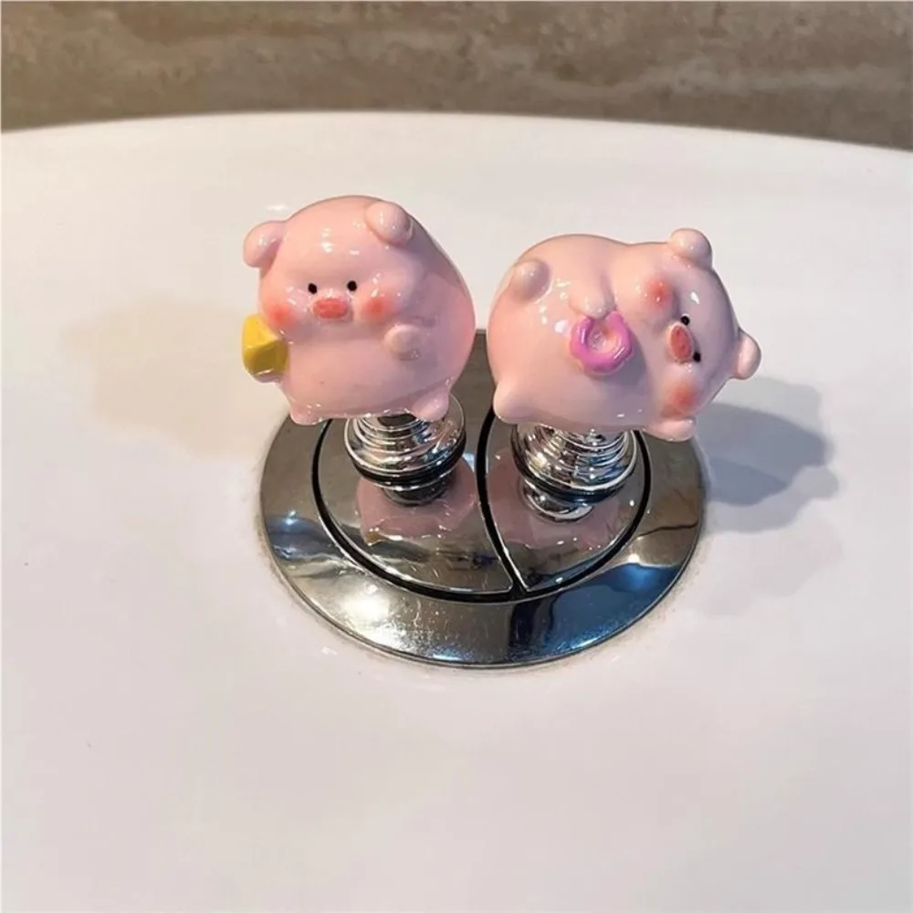 2Pcs 3D Cute Cartoon Pig Toilet Press Button Long Nail Auxiliary Protector Multi-useful Water Tank Button Furniture Handle