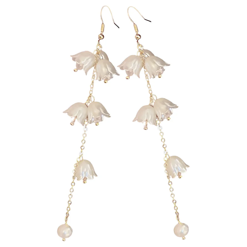 Crystal Lily of Flower Pearl Hooks Versatile Earrings Dangle Personality Decorative Spring Metal Bell Orchid