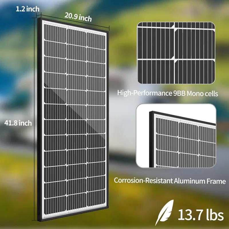 Pannelli solari 2 Pannelli solari con modulo solare monocristallino da 100 Watt con celle a metà taglio per camper, barche domestiche e altri sistemi fuori rete