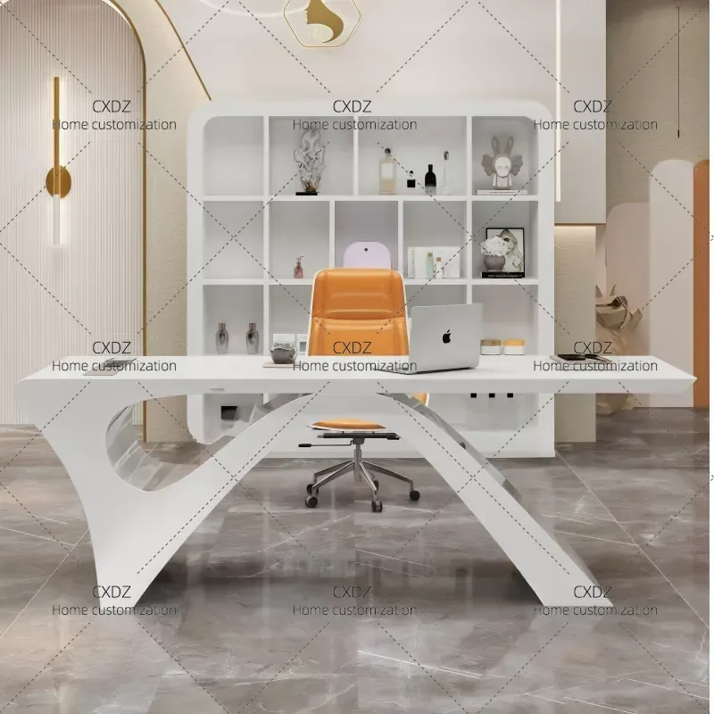 Modern Simple White Painted Desk Creative Boss Table Beauty Salon Reception Desk Special Shaped Writing Desk for Office Home