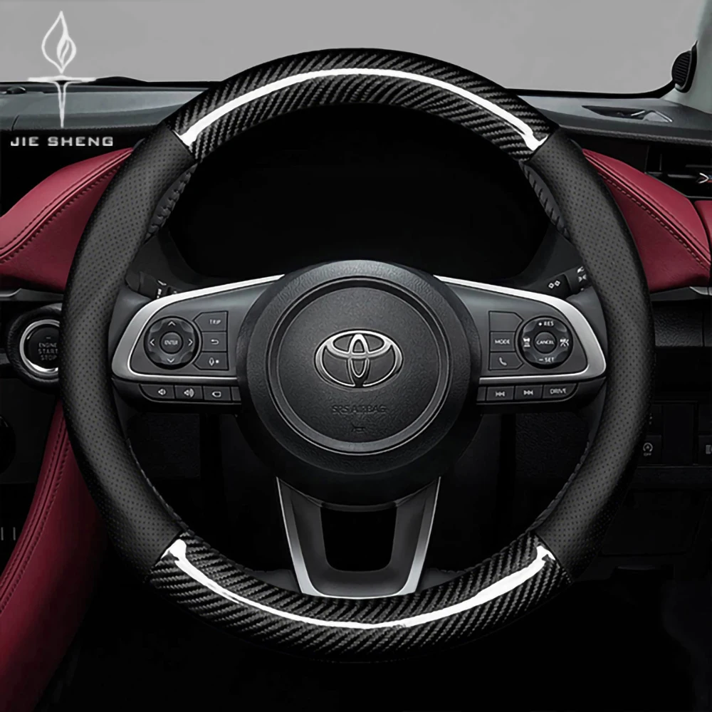Funda de Volante de Cuero y Fibra de Carbono para Toyota RAV4, Camry, Corolla, Highlander, Prius, Yaris, Prius Raize, Ruse, Auris, CHR