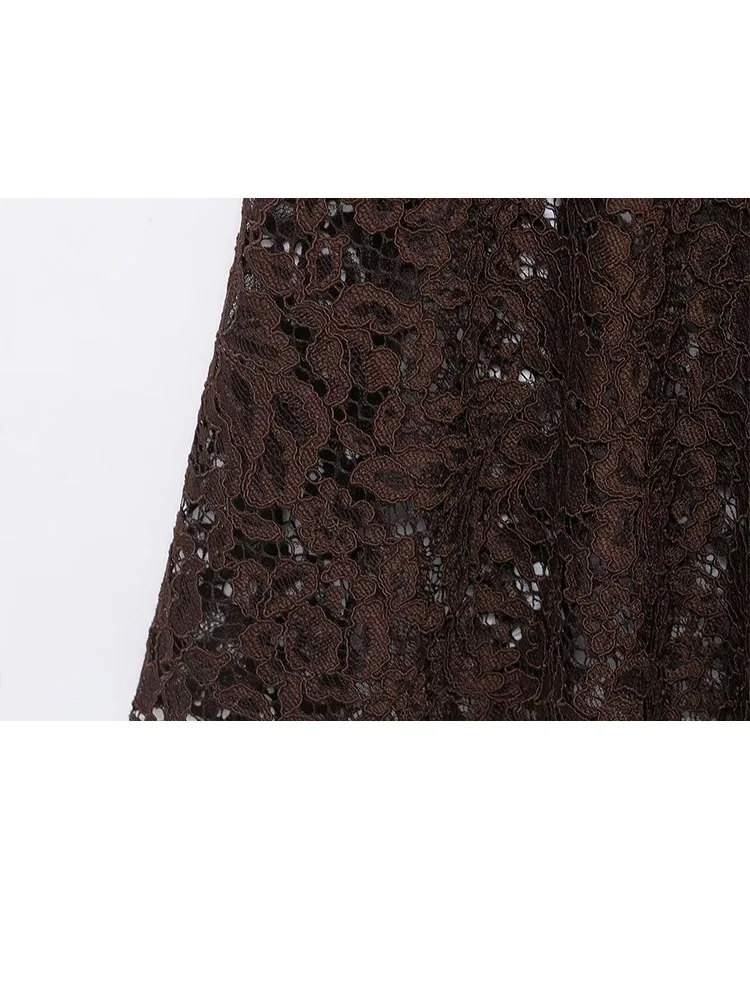 

HH Women Fashion Retro Versatile Solid Hem Slit Lace Silk Satin Skirt Female Elegant Banquet Zipper Ankle-length Long Midi Skirt