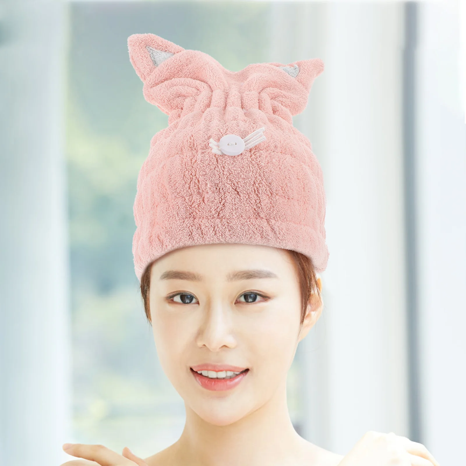 

2pcs Cat Hair Cap Microfiber Towel Quick Drying Wraps Foldable Kids Girls Bath Towel Set Travel Use Hair Hat