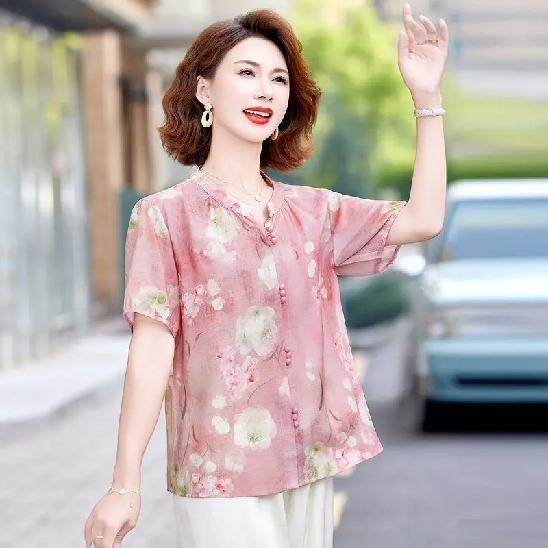 Chinese Style Women's Fashionable Shirt for Middle-aged and Elderly