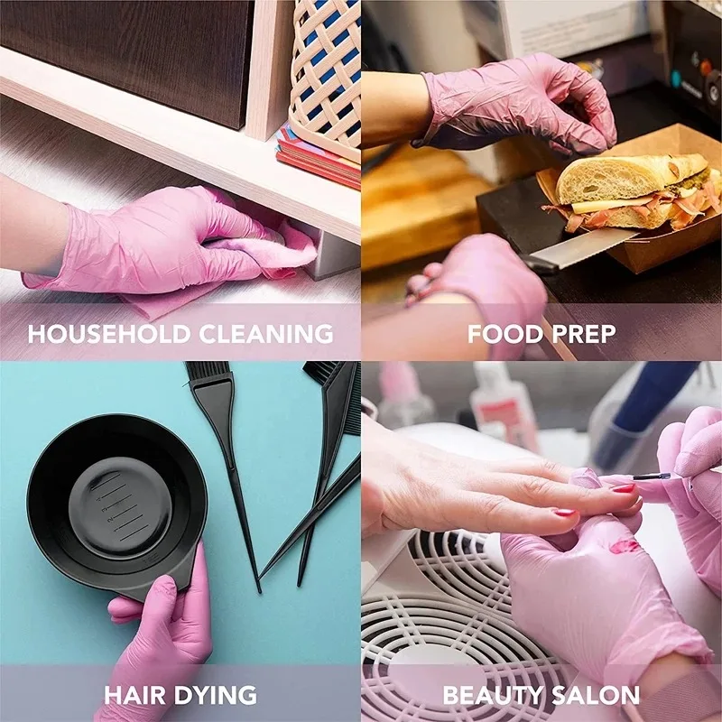 100/50PCS Pink Disposable Nitrile Gloves Household Cleaning Gloves Waterproof Household Cleaning Glove for Kitchen,Beauty Salons