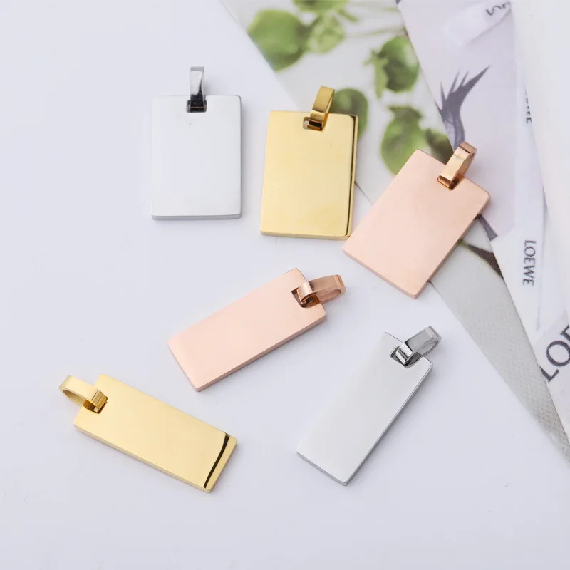 

20pcs/Lot Mirror Polish Stainless Steel Rectangle Blank Charms With Clasps Pendants For DIY Making Necklace Bracelets Keychain