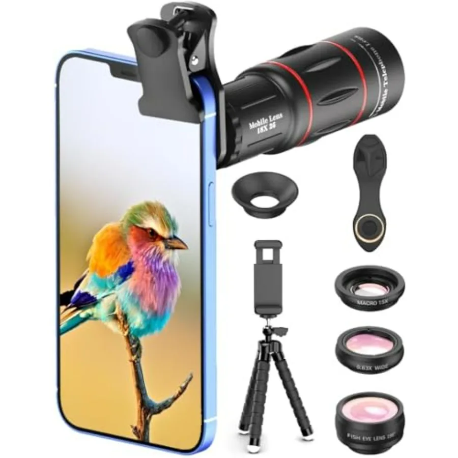 

Набор для фотосъемки на телефон APEXEL 4 в 1: телеобъектив 18X, широкоугольный объектив 198 Fisheye, макрообъектив 15X, широкоугольный объектив 0.63X с гибким креплением