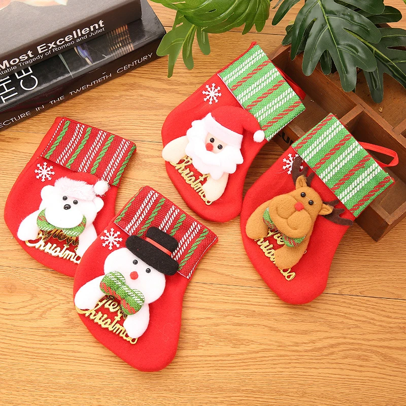 Mini Christmas Hanging Stockings Xmas Tree Ornaments Pendant Small Boots Children New Year Candy Bag Santa Claus Gift Sock Decor