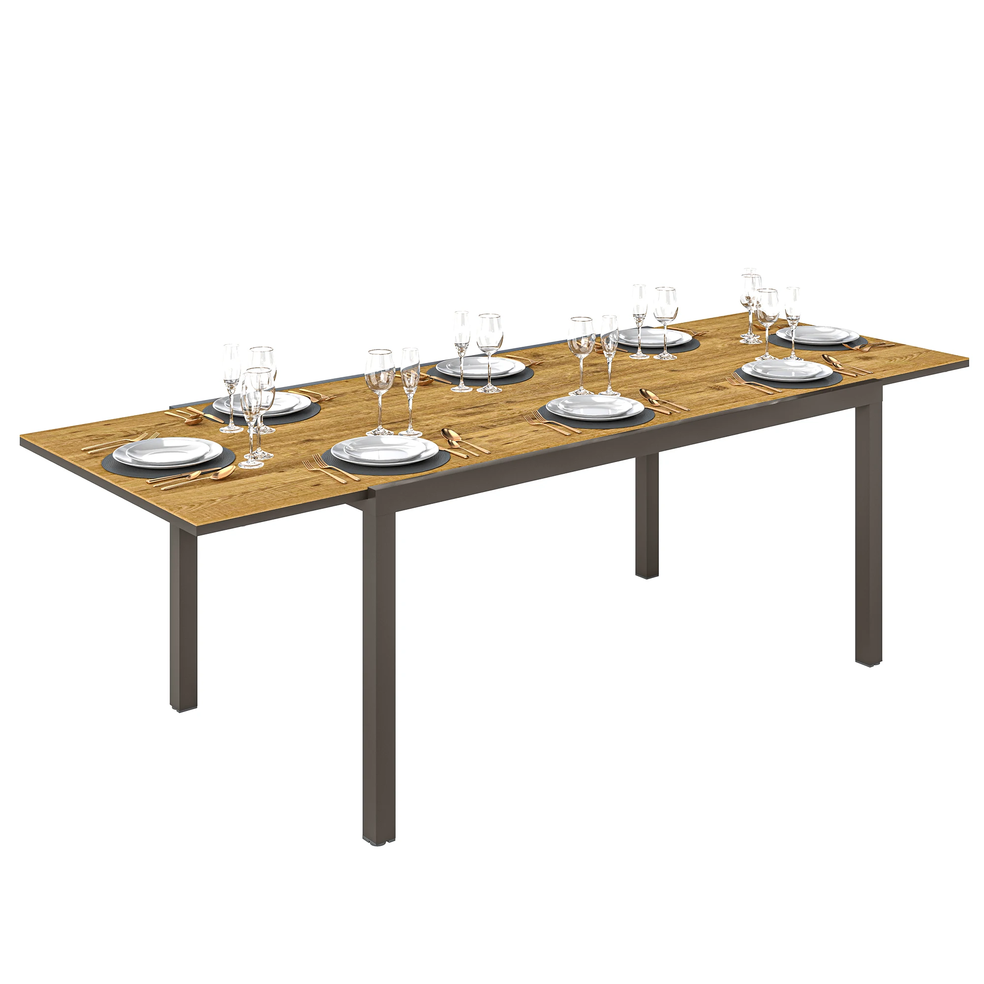 Outsunny Mesa de Jardín Extensible 160-240 cm con Borde de Aluminio Marrón