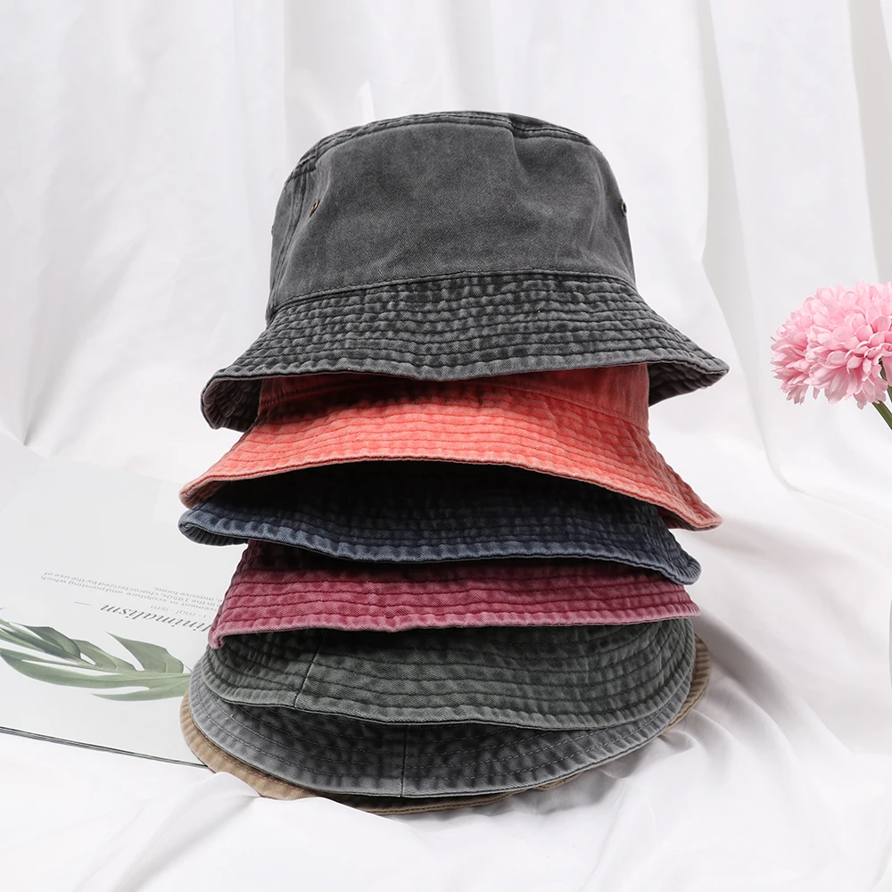 Fashion Denim Washed Bucket Hat Retro Foldable Fisherman Cap Cotton Casual Sun Hat Summer Outdoor Sunscreen Cap for Women Men