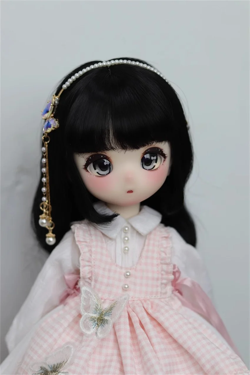 

BJD/SD 1/3 1/4 1/6 8-9inch In Stock Elegant Girls Dolls Wig Black High Temperature Silk Toy Long Curly Hair bjd Doll Accessories