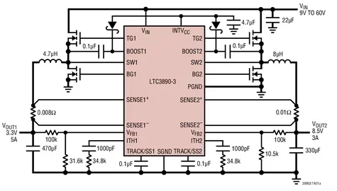 LTC3890 LTC3890EGN-3 LTC3890IGN-3 LTC3890HGN-3 LTC3890MPGN-3 - 60V Low IQ, Dual, 2-Phase Synchronous Step-Down DC/DC Controller