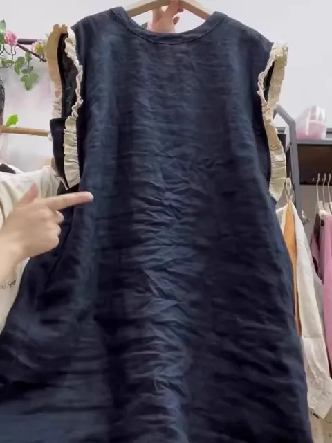 

Sli Cotton Linen Svel round Ne irt Женский дизайн в стиле ретро k Синий лоскутный irt Commute Sle Pear Body...