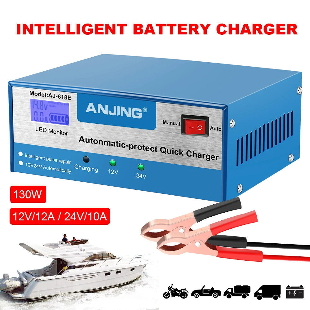 24V 12V Boat Battery Chargers 130W High Power Intelligent Pulse Repair Storage Cell Automobile Batteries Truck Battery Maintance