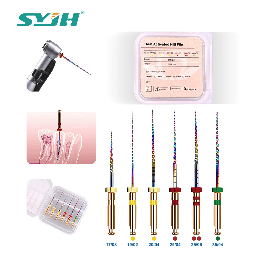 

6Pcs/box Dental Rainbow Series NiTi Rotary Thermal Activation Files Can Bend Endodontic Treatment Rotary File Dentist Materials