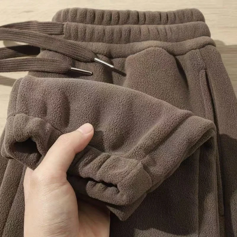 Men's Double-Sided Fleece Long Pants Autumn Winter Thickened Warm Casual Loose Fit Sweatpants Elastic Waistband  Color