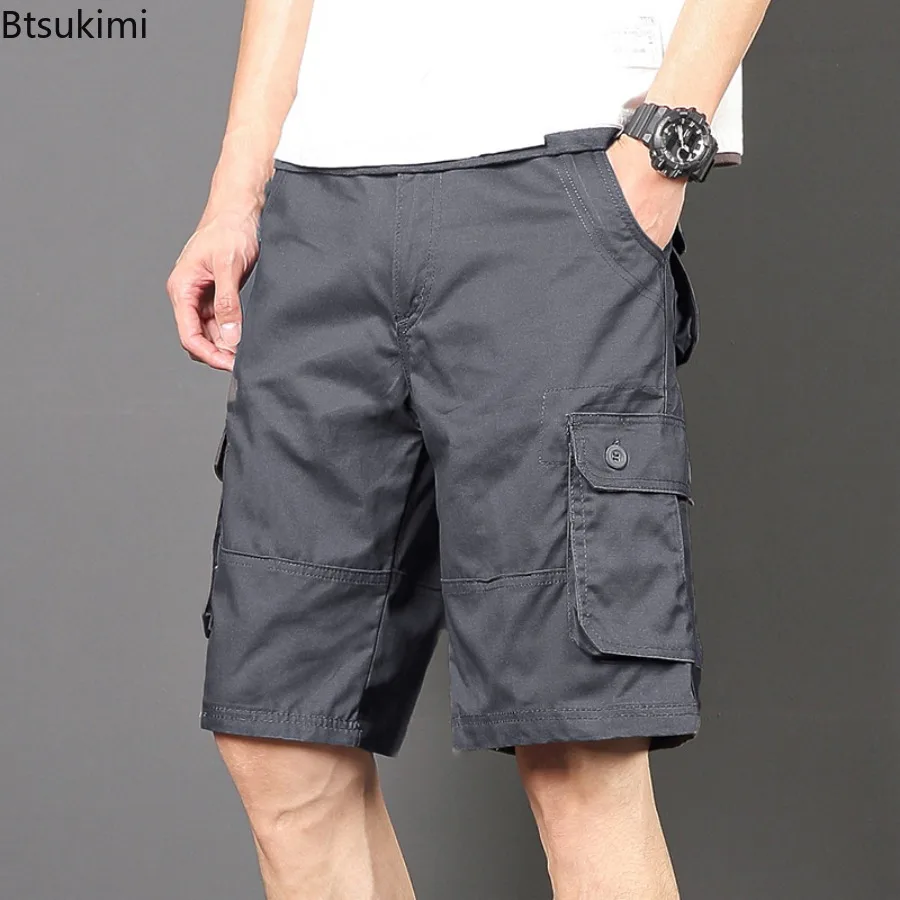 

New Men's Solid Cargo Shorts Knee Pants Zipper Pocket Summer Cotton loose Casual Shorts men Outdoor Climbing Jogger Sports Pants