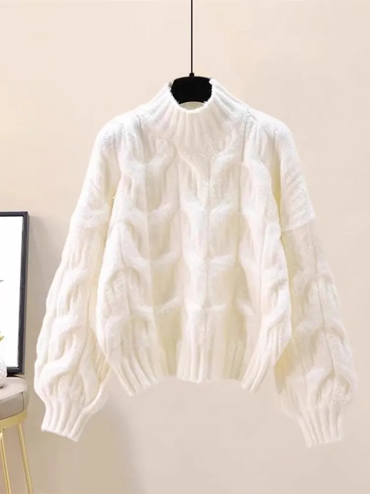 

Ladies Thiened f-High Collar Knitted Sweater Loose Fit Overalls Autumn Winter Faionable Lazy Sle Knitwear Base irt