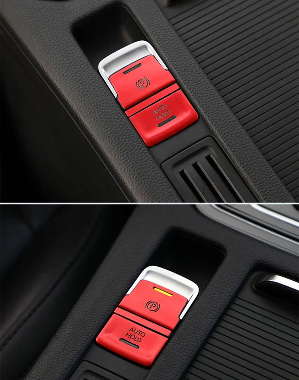 3-teiliges Set für VW Golf 7 7.5 MK7 AT 2015-2019 Auto Handbremshebel Auto Hold P Schalter Knopf Aufkleber Abdeckung Zierleiste Schutz Zubehör – Detail 2